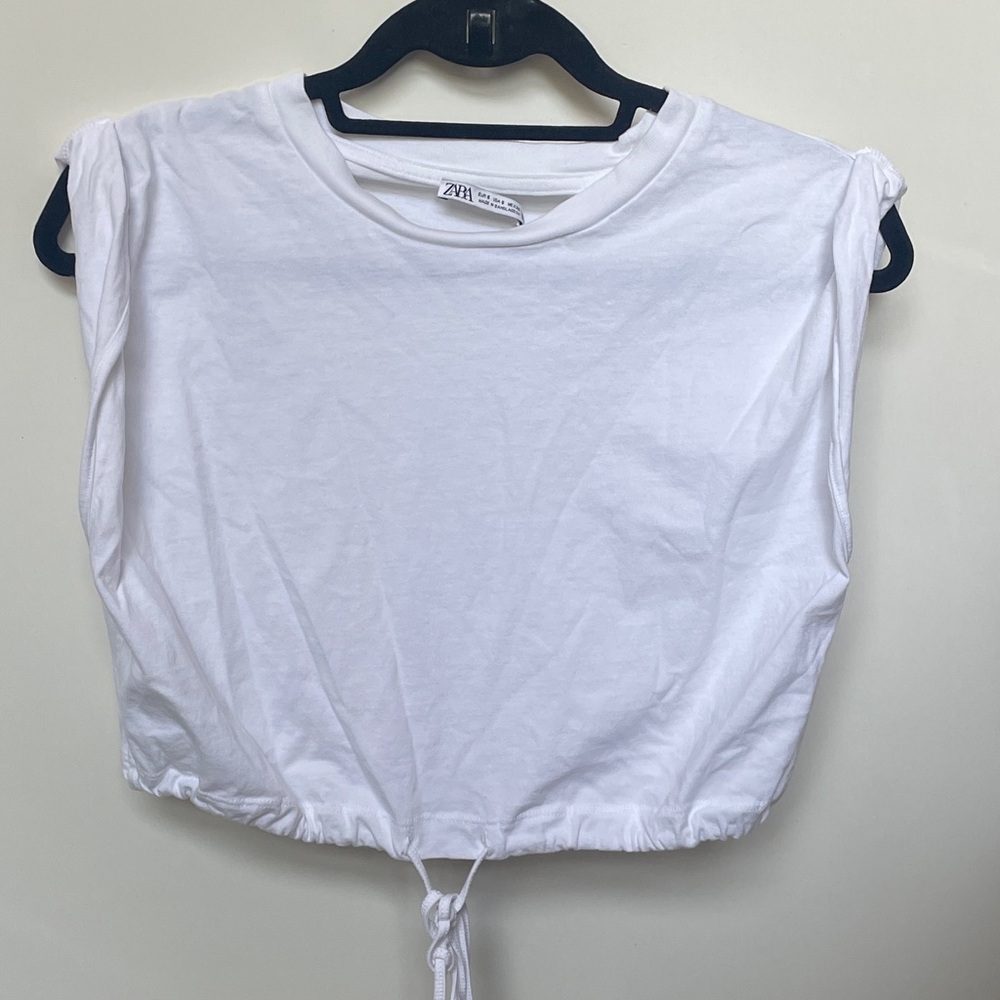 Zara White Drawstring Crop Top